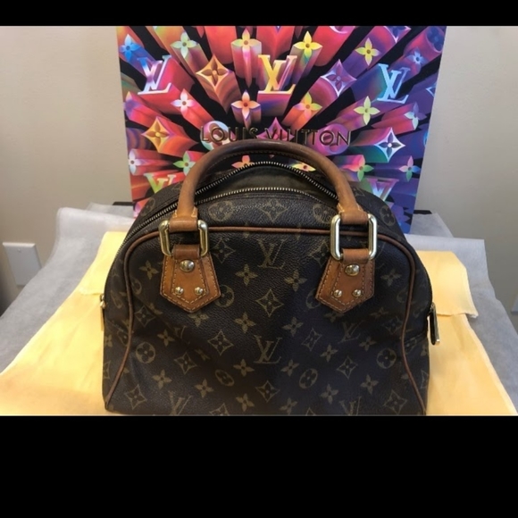 Louis Vuitton Manhattan PM Brown Leather Handbag Tote - Picture 11 of 15